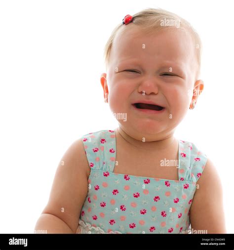 Crying Baby Girl Studio Shot Over White Stock Photo Alamy