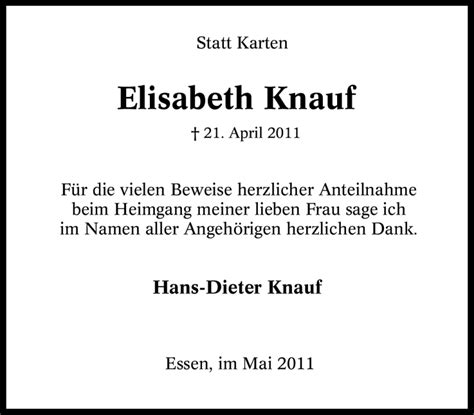 Traueranzeigen Von Elisabeth Knauf Trauer In NRW De