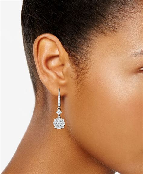 Macys Diamond Linear Cluster Drop Earrings 2 Ct Tw In 14k White