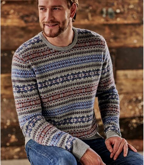 Greymulti Pure Lambswool Mens All Over Fairisle Jumper