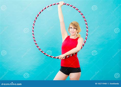 Fit Woman With Hula Hoop Doing Exercise Stock Image Image Of Slim Leisure 102719461