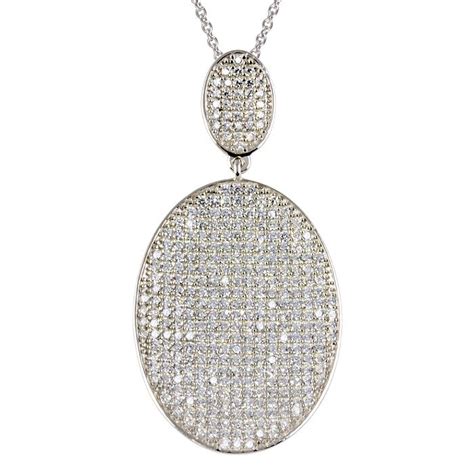 Sterling Silver Simulated Diamond Oval Shaped Pave Necklace Oval