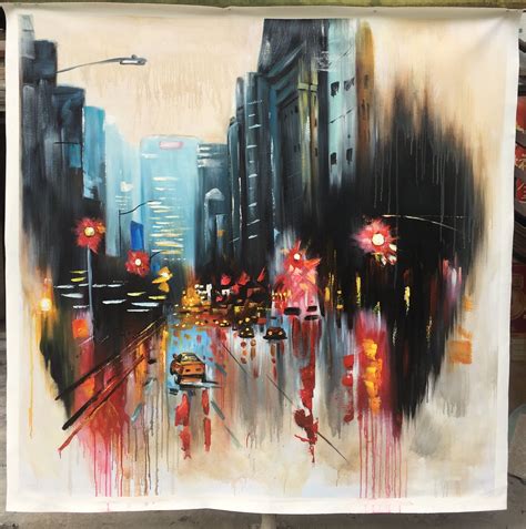 City Landscape Artlarge Abstract Cityscape Artvintage Avenue Painting