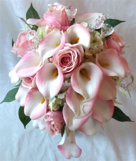 Blush Pink Rose And Pink Calla Lily Cascading Wedding Bouquet Set