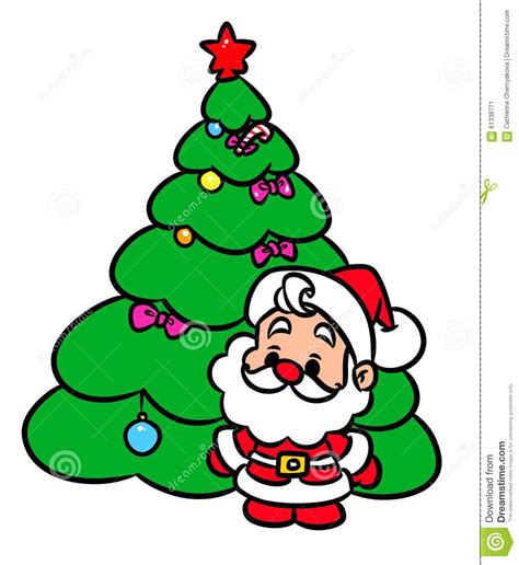 Even if it is not real, but artificial or even virtual. Christmas Tree Santa Claus Mini Cartoon Illustration Stock ...