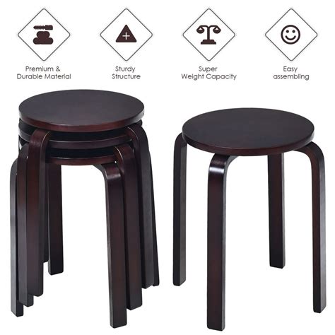 Topbuy Set Of 4 Stacking Bentwood Stool Round Dining Chair Backless Bar