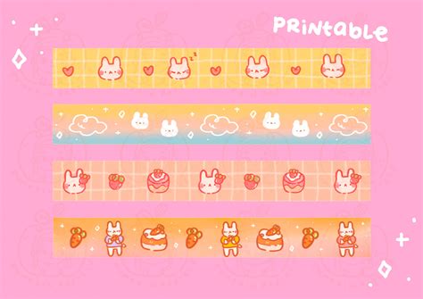 Printable Cute Bunny Washi Tape Printable Digital Washi Etsy