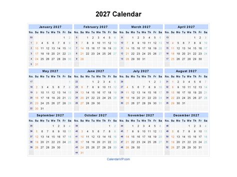 2027 Calendar Blank Printable Calendar Template In Pdf
