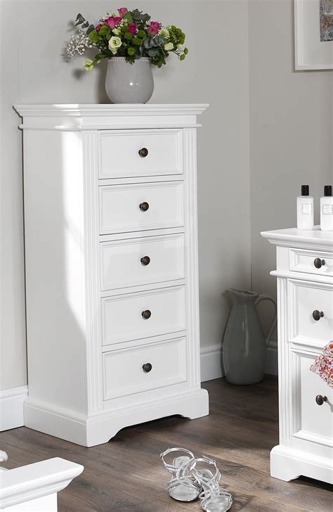 Gainsborough Tallboy White Narrow Chest Of Drawers 5 Drawer Fully