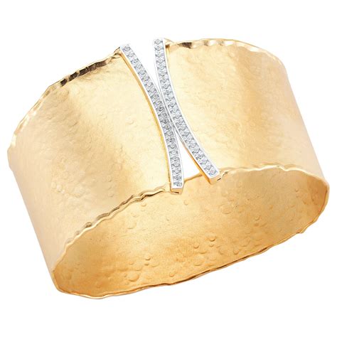 Handcrafted Karat Yellow Gold Hammered Cuff Bracelet For Sale At Stdibs