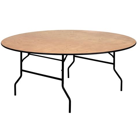 72 Round Wood Folding Banquet Table With Clear Coated Finished Top