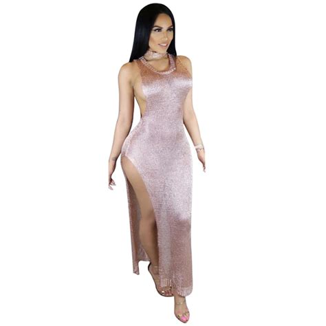 Summer Sundresses Hollow Out See Through Sexy Split Women Beach Dresses