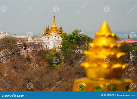 Golden Stupa View Of The Small Town Sagaing Myanmar Stock Photo