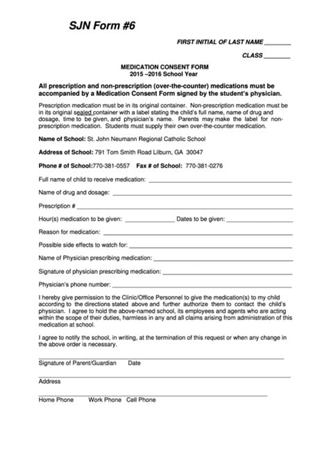 Sjn Form 6 Medication Consent Form Printable Pdf Download