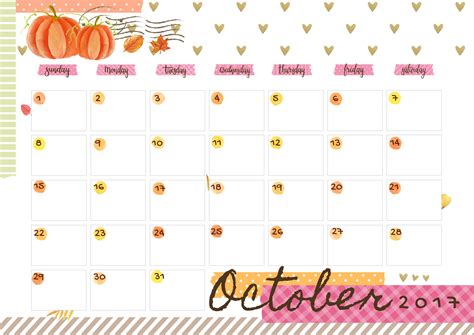 October 2017 Printable Colorful Calendar Free Download Colorful Zone