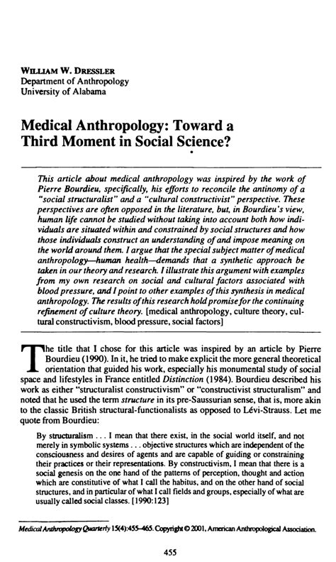 Pdf Dressler William W 2001 Medical Anthropology Toward A Third