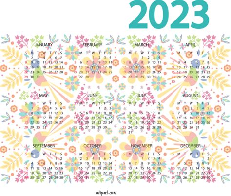 2023 Calendar Design Floral Design Textile For 2023 Printable Yearly
