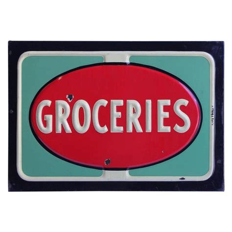 1950s American Embossed Porcelain Groceries Sign Grocery Sign