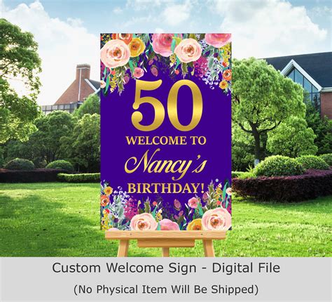 50th Birthday Welcome Sign Printable Welcome Poster Floral Women