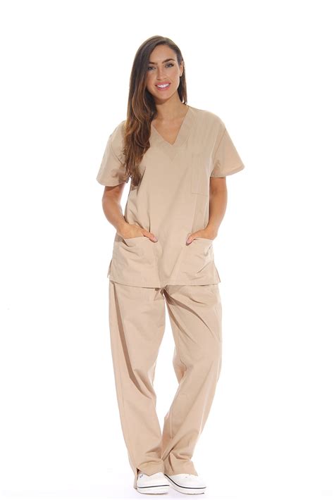 just love women s scrub sets six pocket medical scrubs v neck with cargo pant khaki 3x