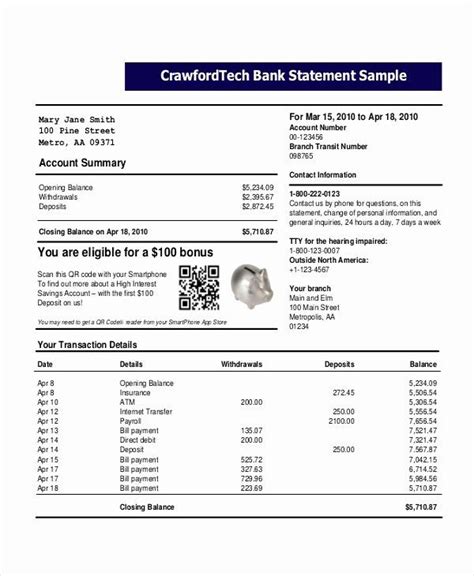 Sample Bank Statements Template Best Of Bank Statement Template 22 Free