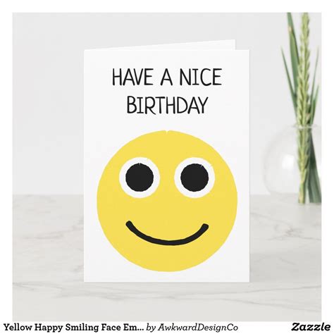 Yellow Happy Smiling Face Emoji Emoticon Birthday Card