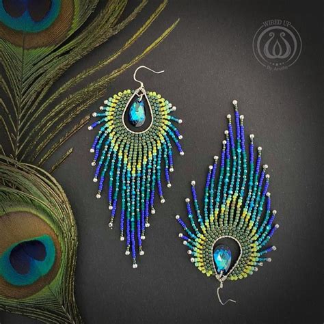 MADE TO ORDER Peacock Feather Earrings Beaded Peacock Feather Feather