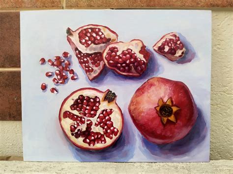 Pomegranate Oil Painting Original Art Canvas On Cardboard Etsy