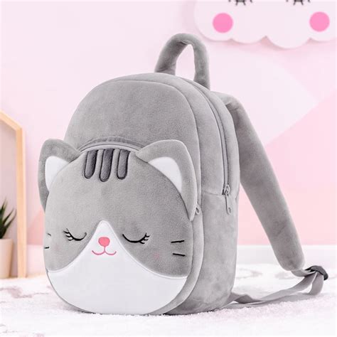 Gloveleya Plush Backpack Gray Cat Backpack Cute Children School Bags
