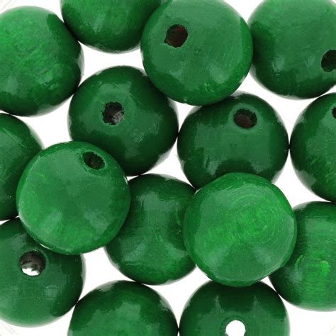 15mm Large Round Wooden Beads Green X15 Perles And Co