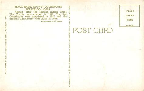 Waterloo Iowa Court House Vintage Postcard J52339 Mary L Martin Ltd