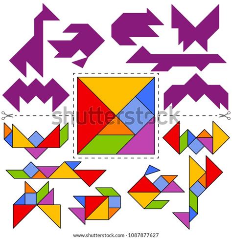 Vector Tangram Puzzle Animals Collection Geometric Arkivvektor