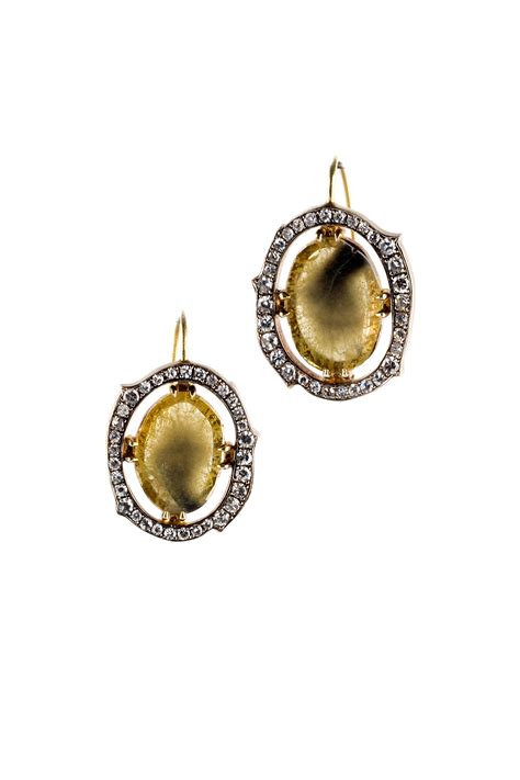 sylva and cie 18k white gold rough diamond slice earrings