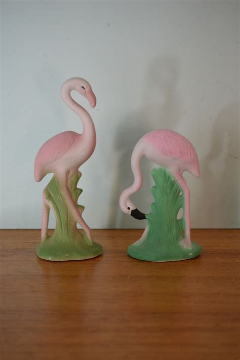 Vintage Two Pink Ceramic Flamingos Japan Figurines Mingo1 Funky Flamingo