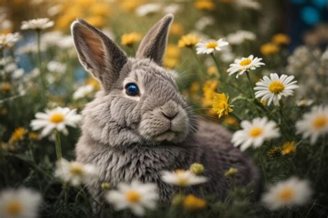 Premium Ai Image A Big Rabbit Among Spring Flowers