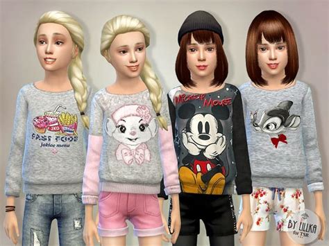 Lillkas Printed Sweatshirt For Girls P01 Sims 4 Children Sims 4