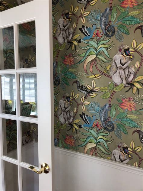 The beautiful riviera wallpaper from cole & son is a soft and graceful take on the geometric style having the simple design made up of simple lines. Cole & Sons savuti wallpaper | Bold wallpaper, Monkey ...