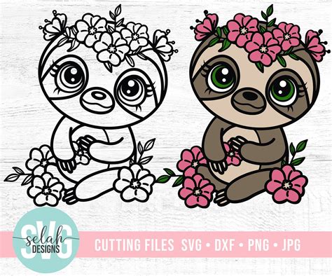 Sloth With Flowers Svg Sloth Svg Digital Download Files For Etsy