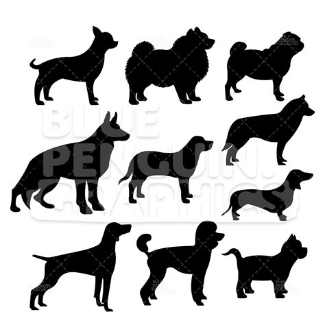 Dog Breed Silhouettes Bundle Set Silhouette Vector Cartoon Etsy