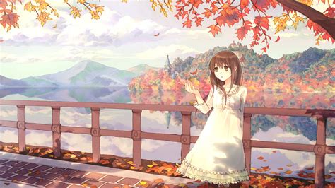 Wallpaper Sunlight Fall Anime Girls Brunette Sky Spring Tree