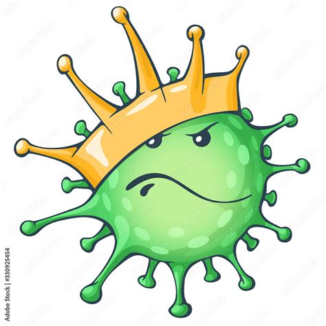 Cartoon Coronavirus Character Angry Virus With Golden Crown Hand