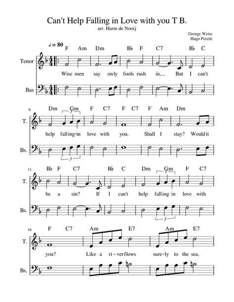 Cant Help Falling In Love With You Tb Sheet Music For Tenor Bass