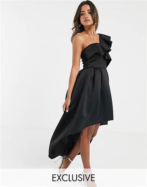 True Violet Frill One Shoulder High Low Prom Maxi Dress In Black Asos
