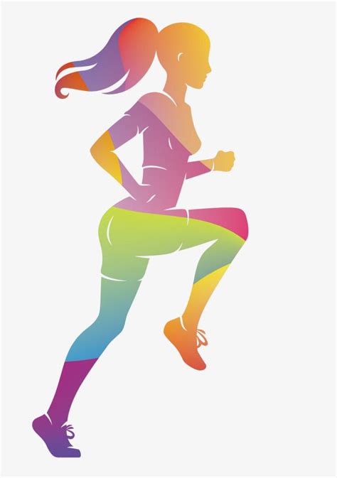 The Silhouette Of A Woman Running With Rainbow Colors On Her Leggings