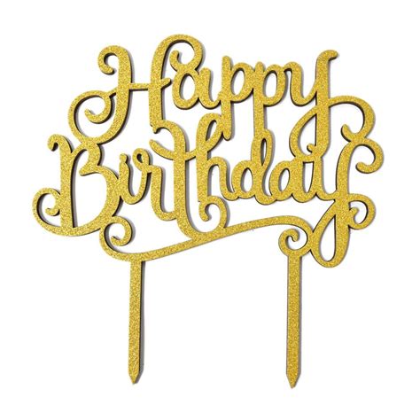 Happy Birthday Glitter Cake Topper 6 Inch Gold