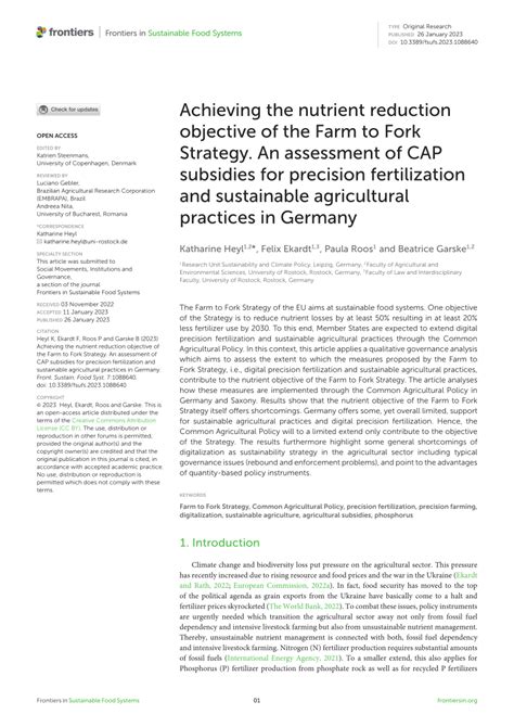 Pdf Achieving The Nutrient Reduction Objective Of The Farm To Fork