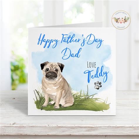 Pug Fathers Day Card Card From The Dog Card For Dad Etsy