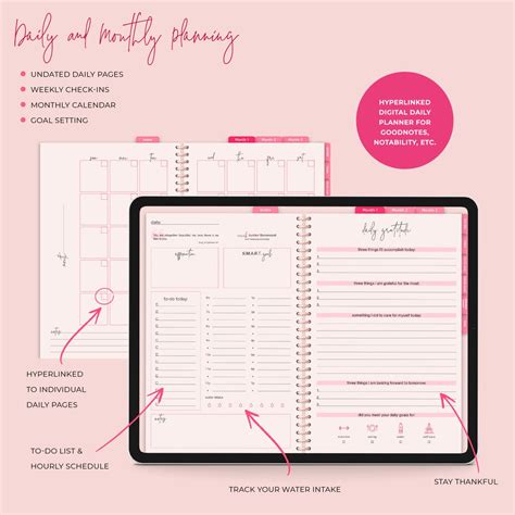Digital Undated Daily Planner Pink Mode 90 Etsy