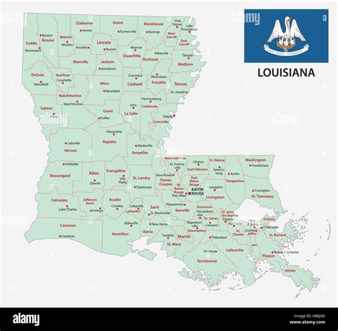 Louisiana Administrative And Political Map With Flag Stock Vector Image