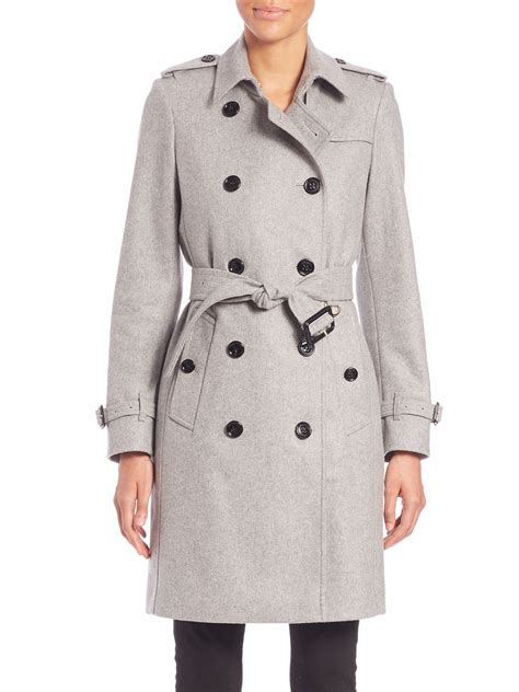 Burberry Kensington Pale Grey Cashmere Trench Coat In Gray Lyst
